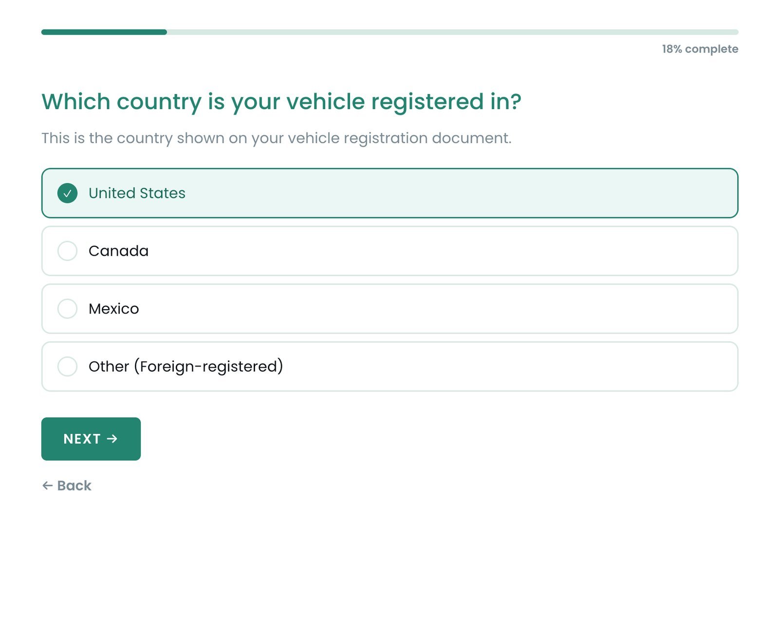 Questionnaire — which country is your vehicle registered in