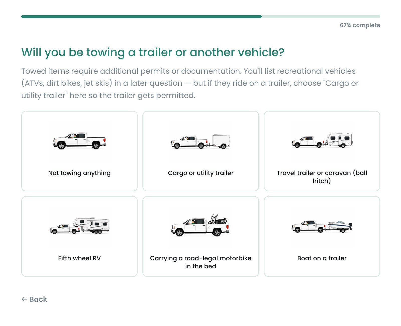 Questionnaire — will you be towing a trailer or another vehicle
